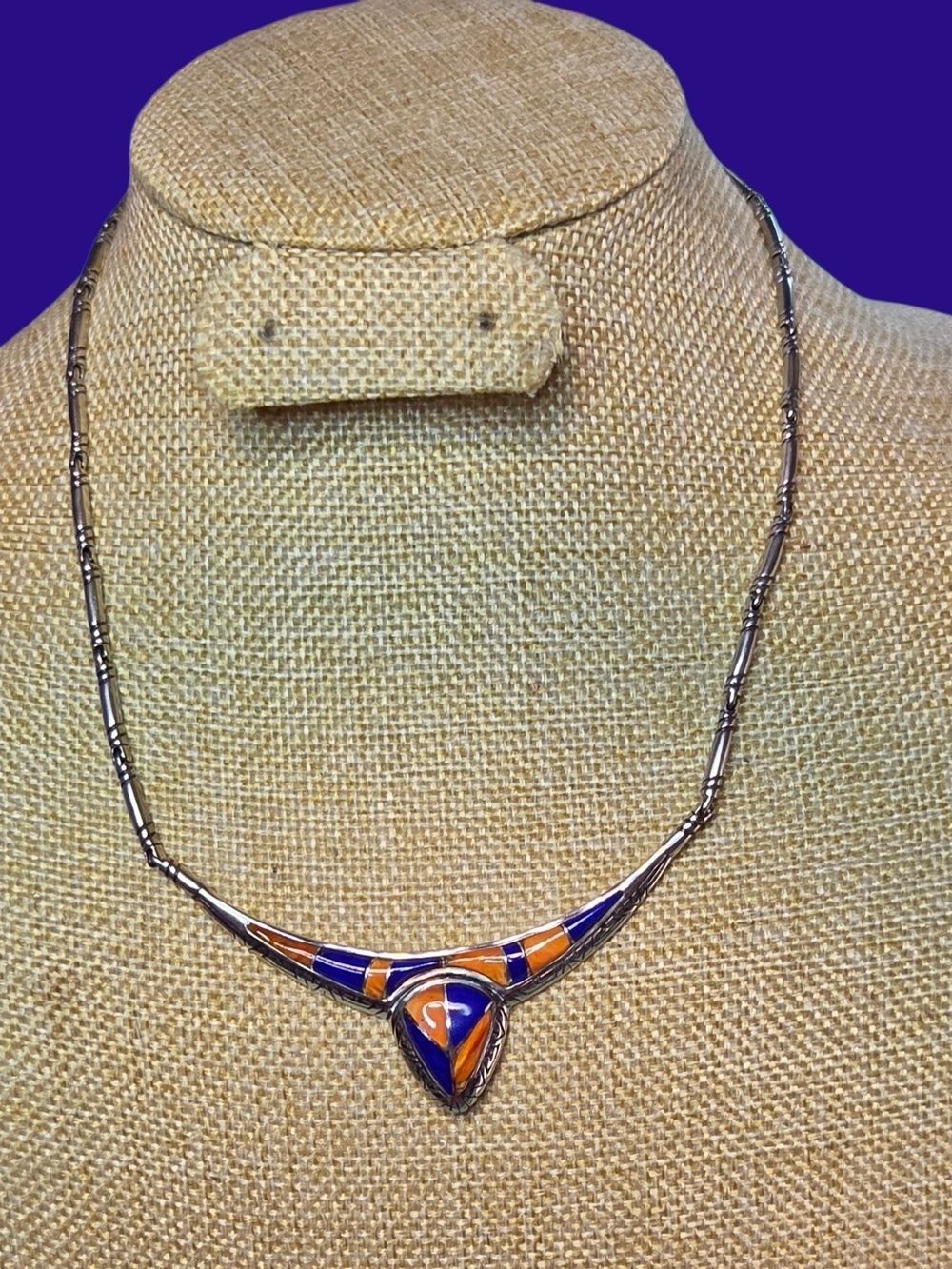 Southwestern Style Lapis & Spiny Oyster Sterling Silver Necklace